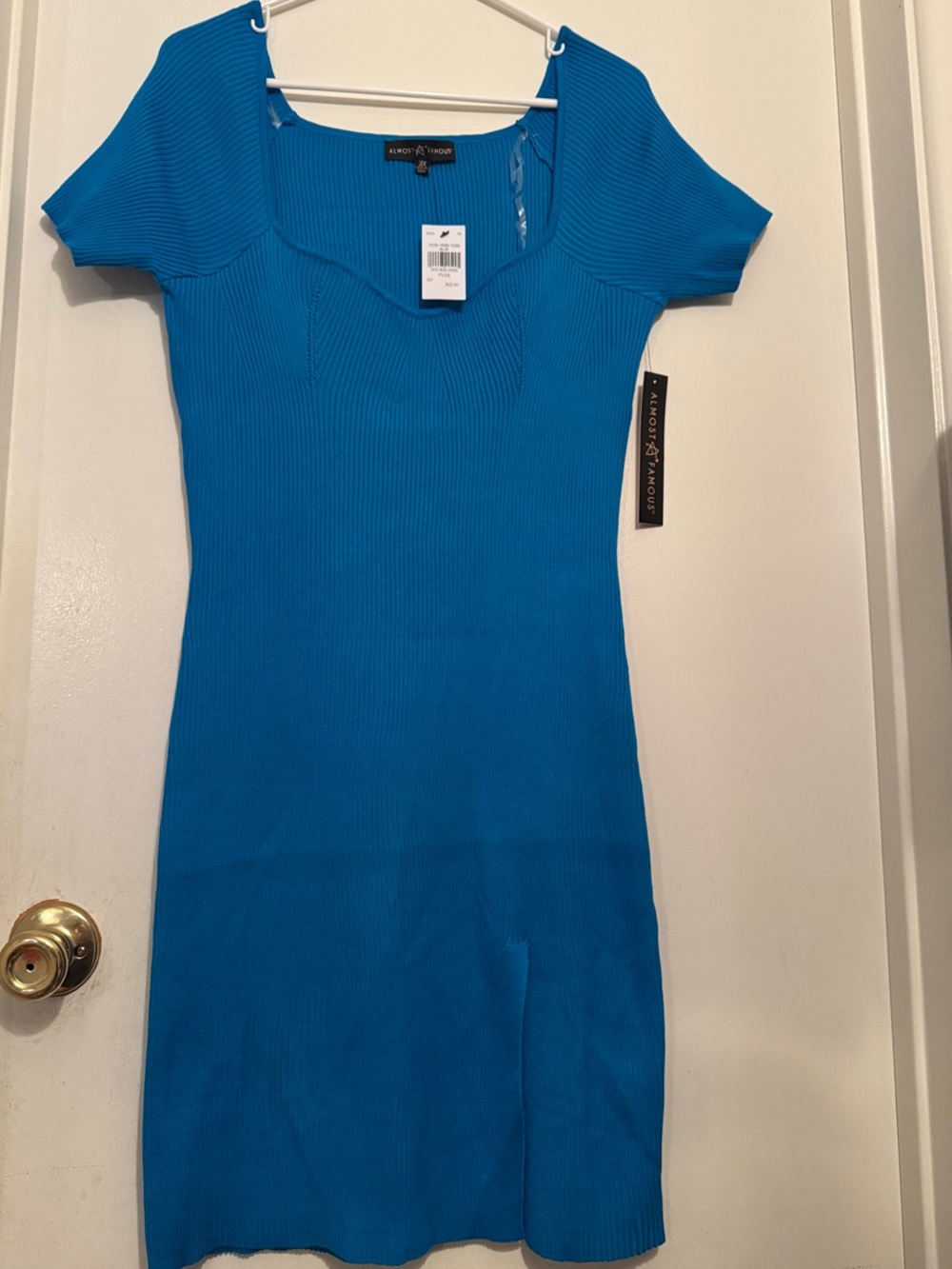 Almost Famous Bright Blue Ribbed Midi Dress